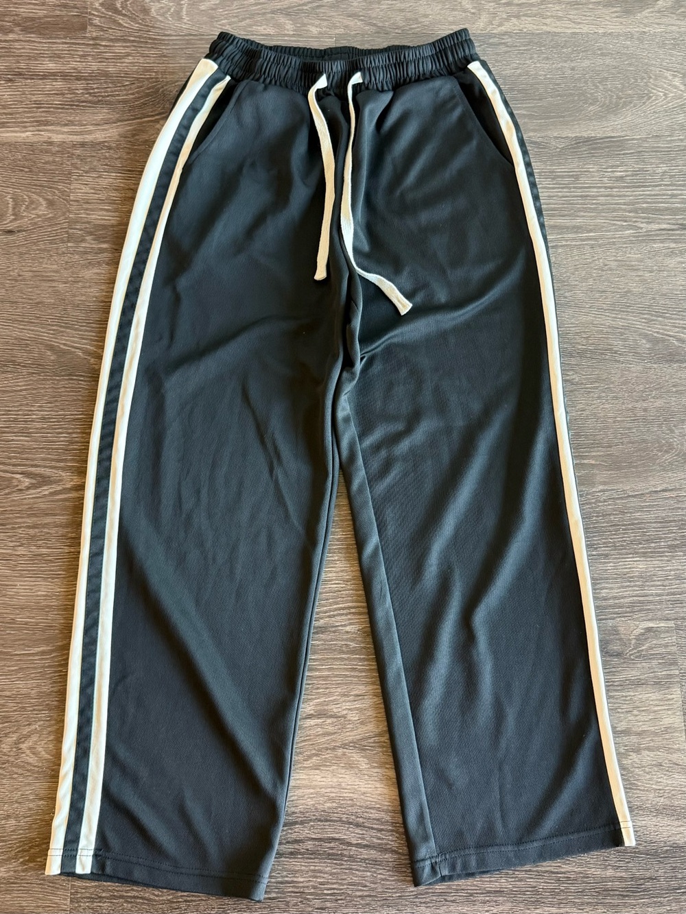 Black Track Pants with White Side Stripes